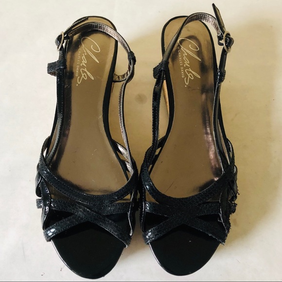 Charles David Black Wedge Sandals - Picture 2 of 8